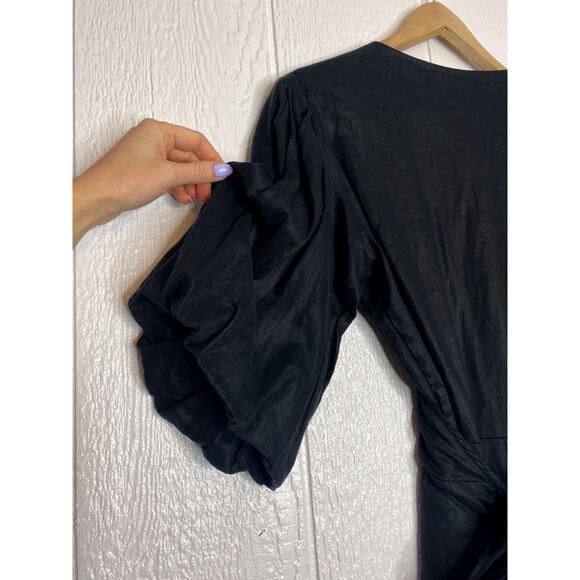 FAITHFULL THE BRAND 'Godiva' Black Linen Wrap Dress US 10 - Picture 7 of 12